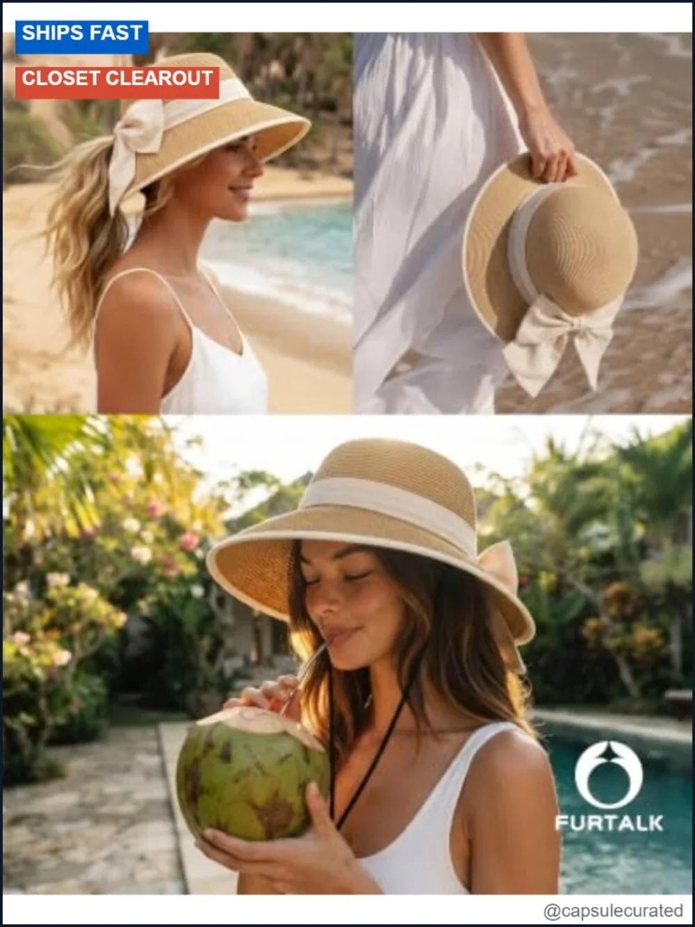 Women's Wide Brim Sun Hat with Ponytail Hole, Foldable Travel Beach Hat